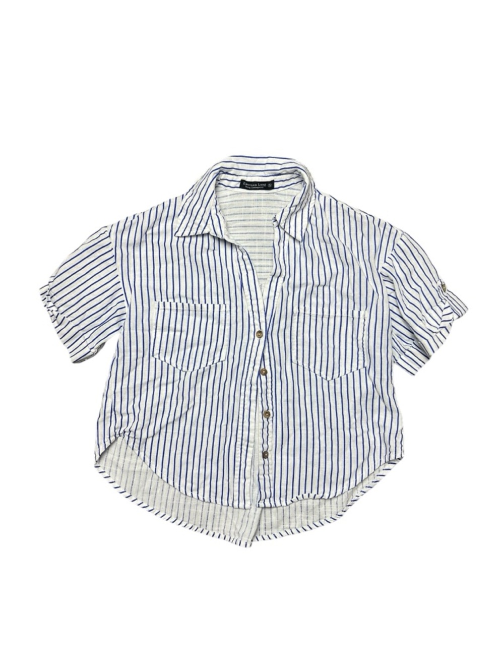 Emerson Lang White and Blue Striped Botton Front Linen Blend Top Women’s Size S